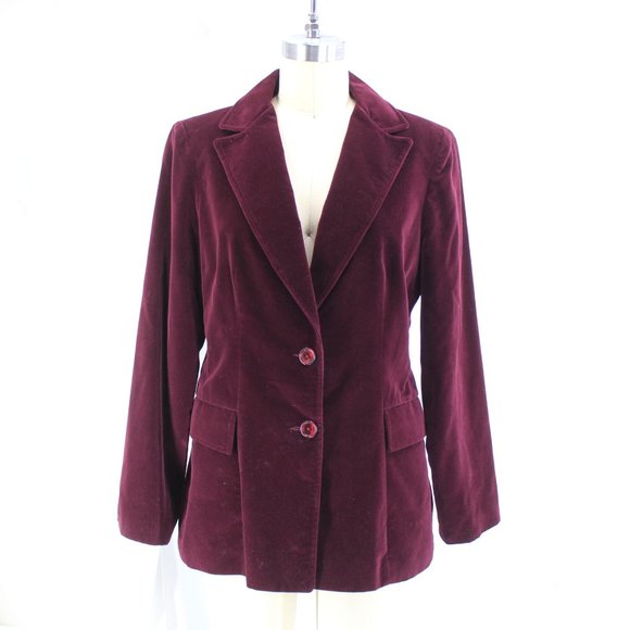 VTG Koret Velvet Blazer Burgundy Cotton Rayon Notch Collar Jacket 70s 80s SZ S/M - Picture 1 of 13